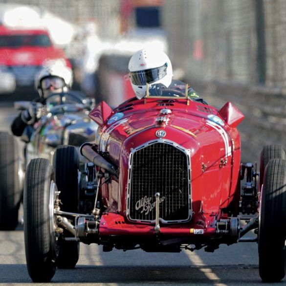 Tony Smith sets up for the swimming pool chicane in his gorgeous Alfa P3. Photo: Peter Collins