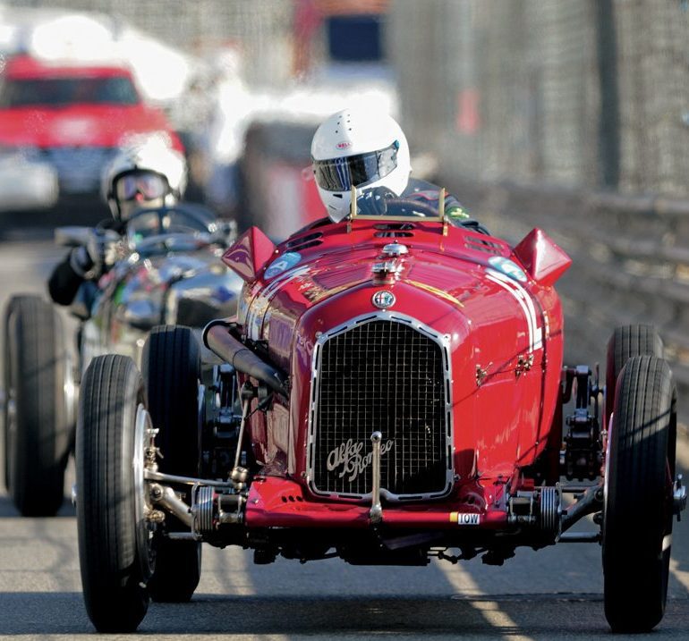 Tony Smith sets up for the swimming pool chicane in his gorgeous Alfa P3. Photo: Peter Collins