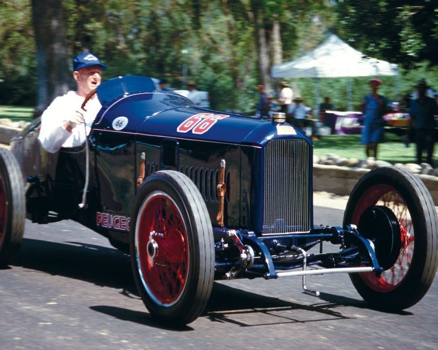 Lindley Bothwell Jr. is shown at the 1998 Visalia motorsports festival driving his 1913 Grand Prix Peugeot, winner of the 1916 Indianapolis 500-mile race. Photo: Pete Lyons / www.petelyons.com