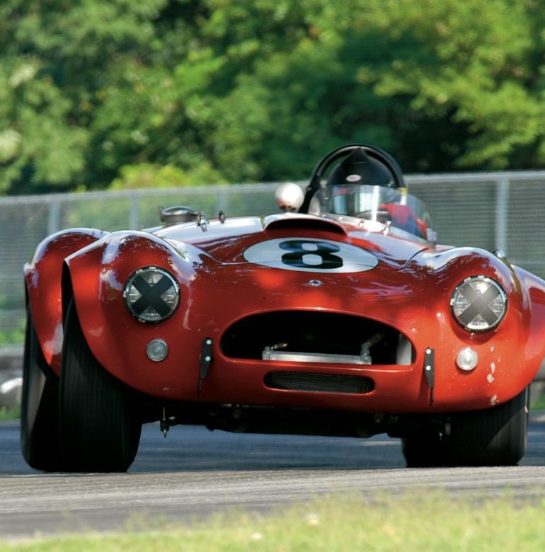 Lorne Leibel powers through the Oak Tree turn in his 1964 Shelby Cobra 289. Photo: Fred Lewis