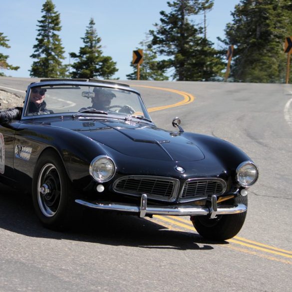 1957 BMW 507 of Scott Morris and Rochelle Jensen circles Lake Tahoe on Day 2.