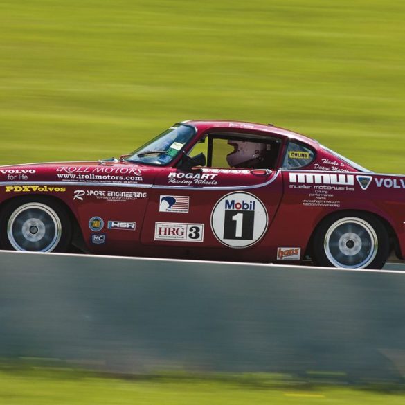 James Perry at speed in his well-supported 1962 Volvo P1800. Photo: JR Schabowski