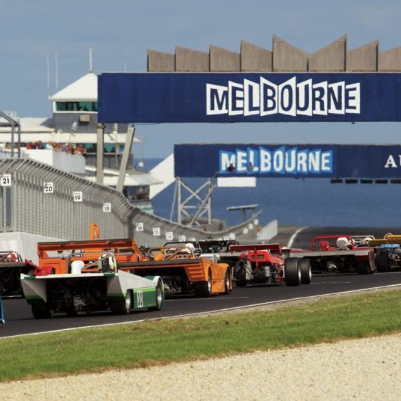 The field of F1 cars and big-banger sports cars about to set off toward the Southern Ocean. Photo: Steve Oom