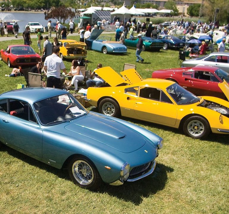 Ferrari Lusso and pair of Dinos made up but a few of the impressive Ferraris on display. Photo: Brad Fox