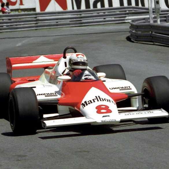 At the 1981 Monaco Grand Prix, a young Andrea de Cesaris enjoyed his first race in Barnard’s revoutionary carbon-fiber chassied McLaren MP4/1. He qualified 11th, one place behind teammate John Watson, but failed to finish after getting caught up in an accident. Photo: Maureen Magee