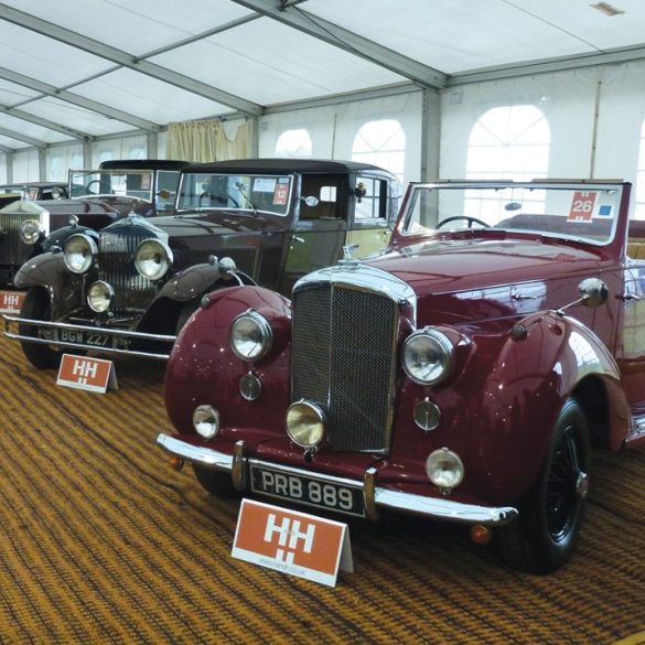 1950 Bentley MkVI Tourer (sold for £42,000), while the 1934 Rolls Royce Sedanca De Ville (near background ), and 1927 Rolls Royce Phantom I Sedance De Ville (far background) failed to sell. Photo: Mike Jiggle