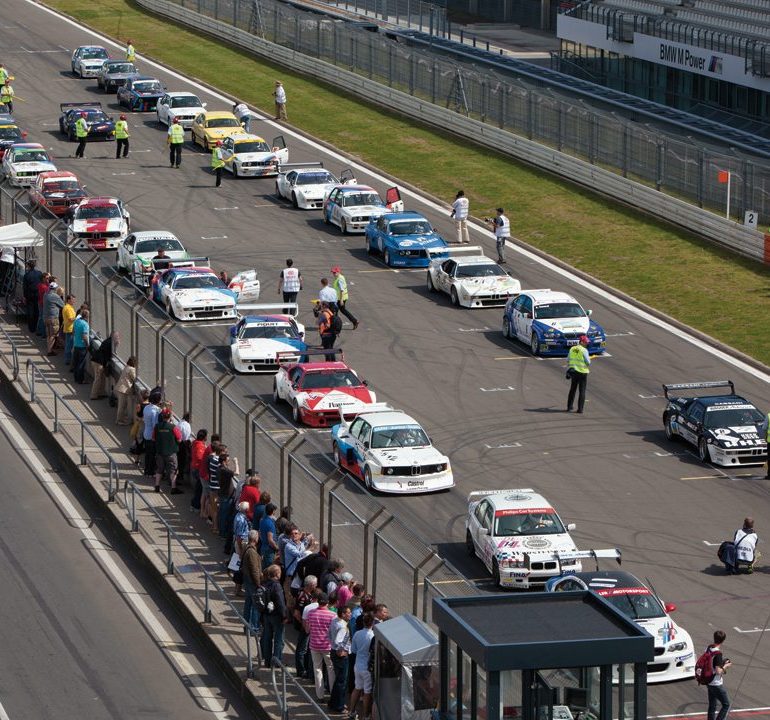 The grid assembles for the 40th Anniversary “M” celebration race. Photo: BMW