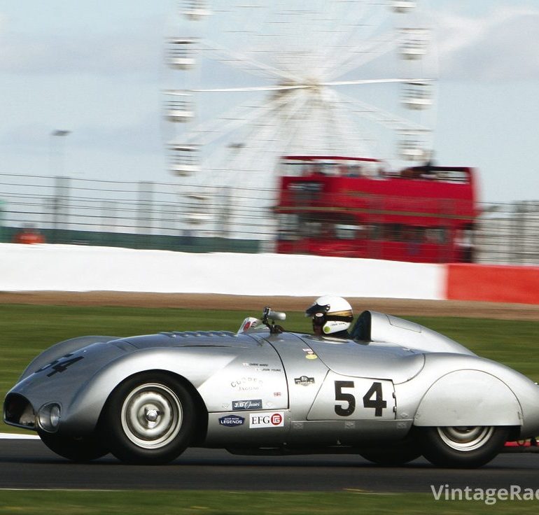 In the RAC Woodcote Trophy contest, John Young and Chris Ward raced this Cooper Jaguar T33.Photo: Pete Austin