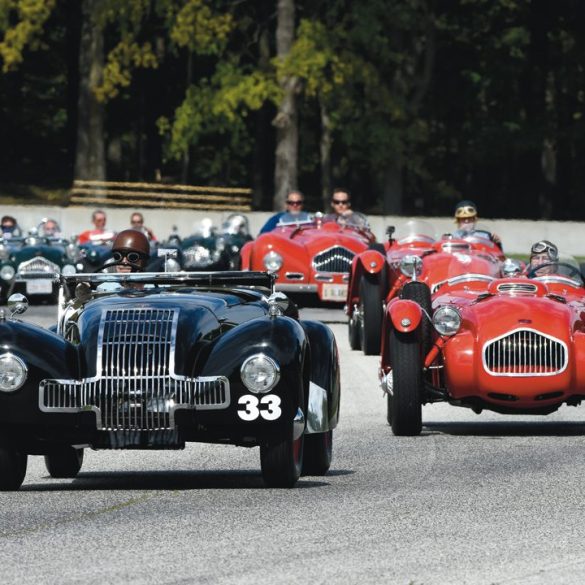 This group of Allards took a parade lap along with Jaguars before the Allard Jaguar Race on Sunday. Photo: Jim Hatfield