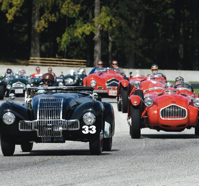 This group of Allards took a parade lap along with Jaguars before the Allard Jaguar Race on Sunday. Photo: Jim Hatfield