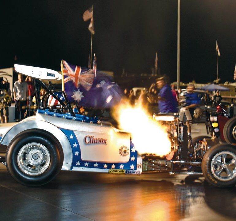 The event’s Nitro “Cackle Fest” lit up the night. Photo: Howard Koby