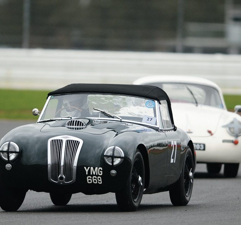 Same bloodline perhaps? Martin Hunt’s Frazer-Nash Targa Florio leads Sam Bramhall’s Porsche 356. Photo: Peter Collins