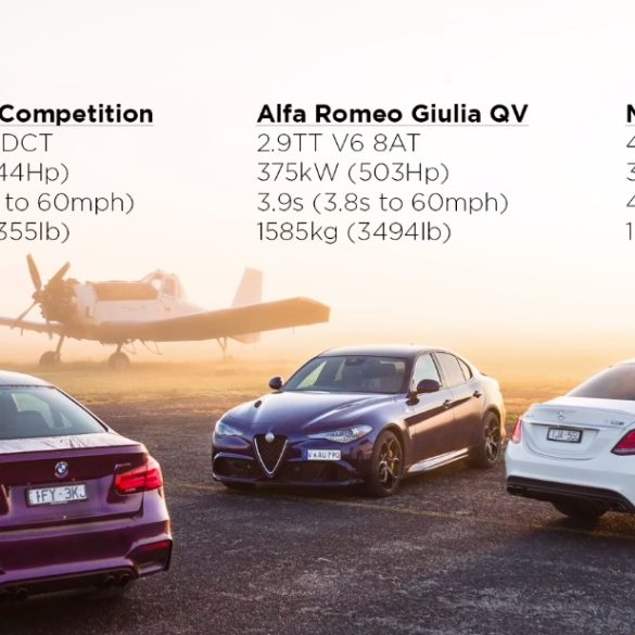 Drag Contest Between an Alfa Romeo Giulia QV v Mercedes-AMG C63 S v BMW M3 v HSV GTSR W1