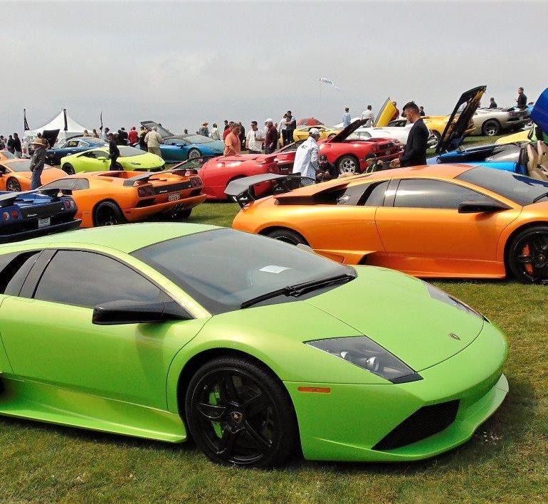 Multiple Lamborghinis in various models and colors