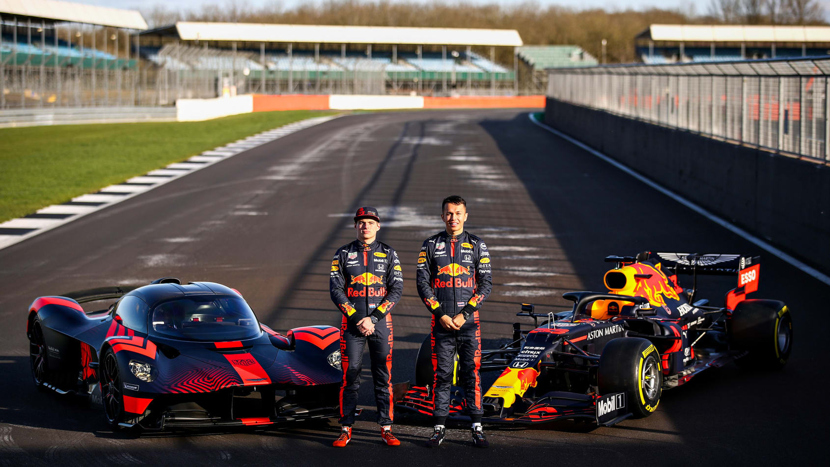 Asston Martin Valkyrie with Alex Albon, Max Verstappen, and RB16 F1 car