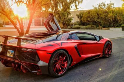 Lamborghini wrapped in red vinyl