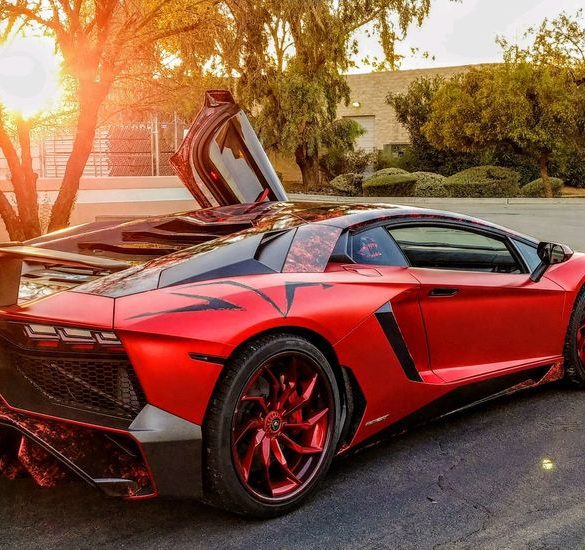 Lamborghini wrapped in red vinyl