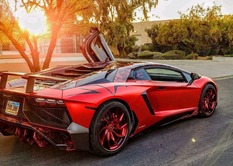 Lamborghini wrapped in red vinyl