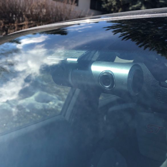 Dashcam mounted on front windshield