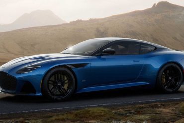 2022 blue Aston Martin DBS in the Scottish Highlands