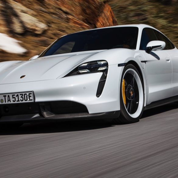 Porsche Taycan Turbo S on mountain road