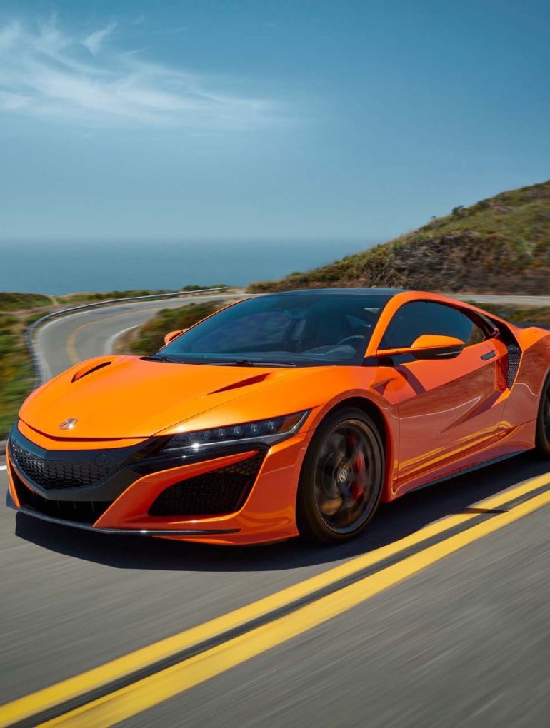 Orange Second-Gen Acura NSX on road