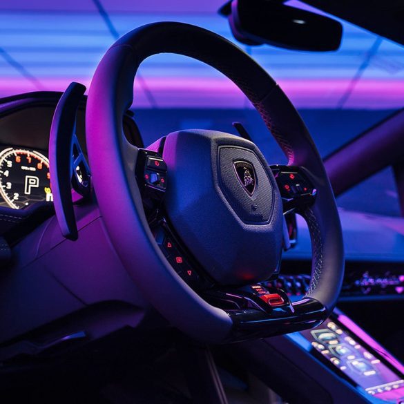 Closeup of Lambo steering wheel