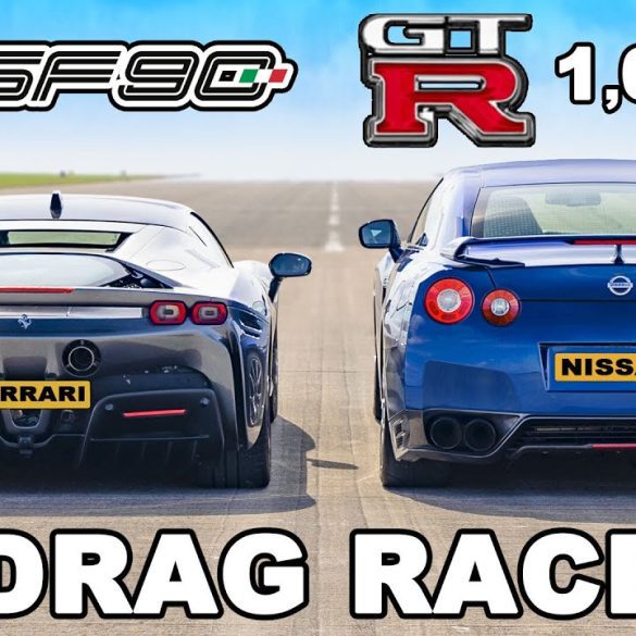 Hybrid Ferrari SF90 Takes On A Tuned Nissan GT-R With 1000HP In A Drag Race