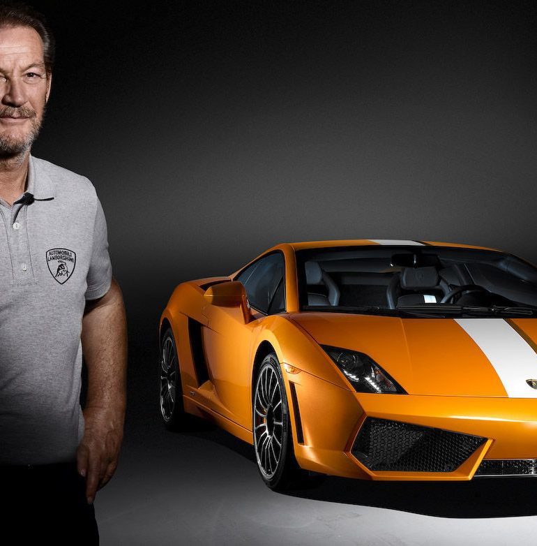 Image showing Valentino Balboni and the Gallardo supercar named after him