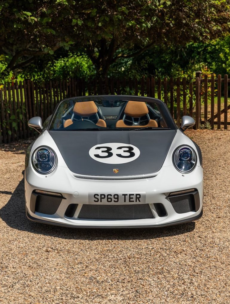 Frontal view of a 2019 Porsche 911 Speedster with Heritage Design Package.