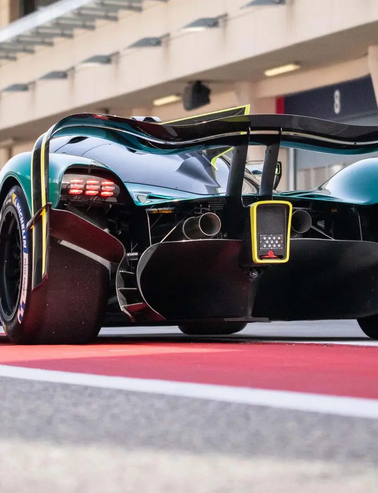 Rear-angled view of the Aston Martin Valkyrie AMR Pro.