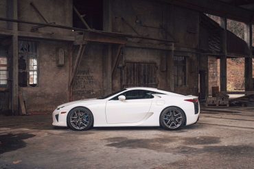 Blue interior of a white 2011 Lexus LFA