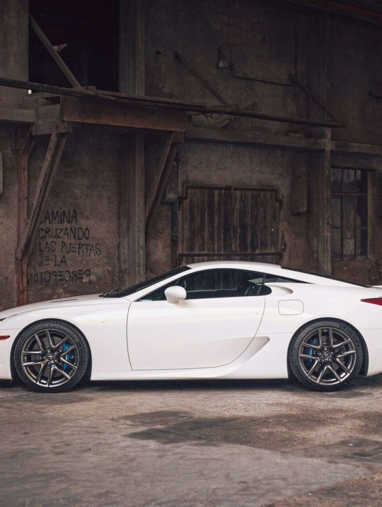 Blue interior of a white 2011 Lexus LFA